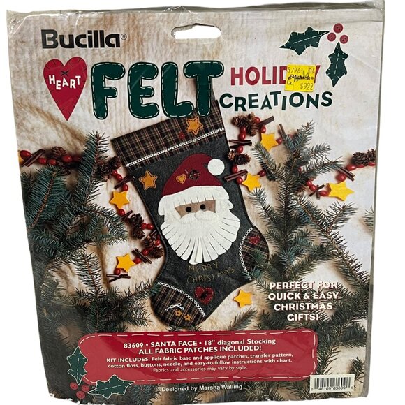 Bucilla Felt Holiday Creations Santa Face 18" Stocking Kit DIY Christmas Crafts - Picture 1 of 2